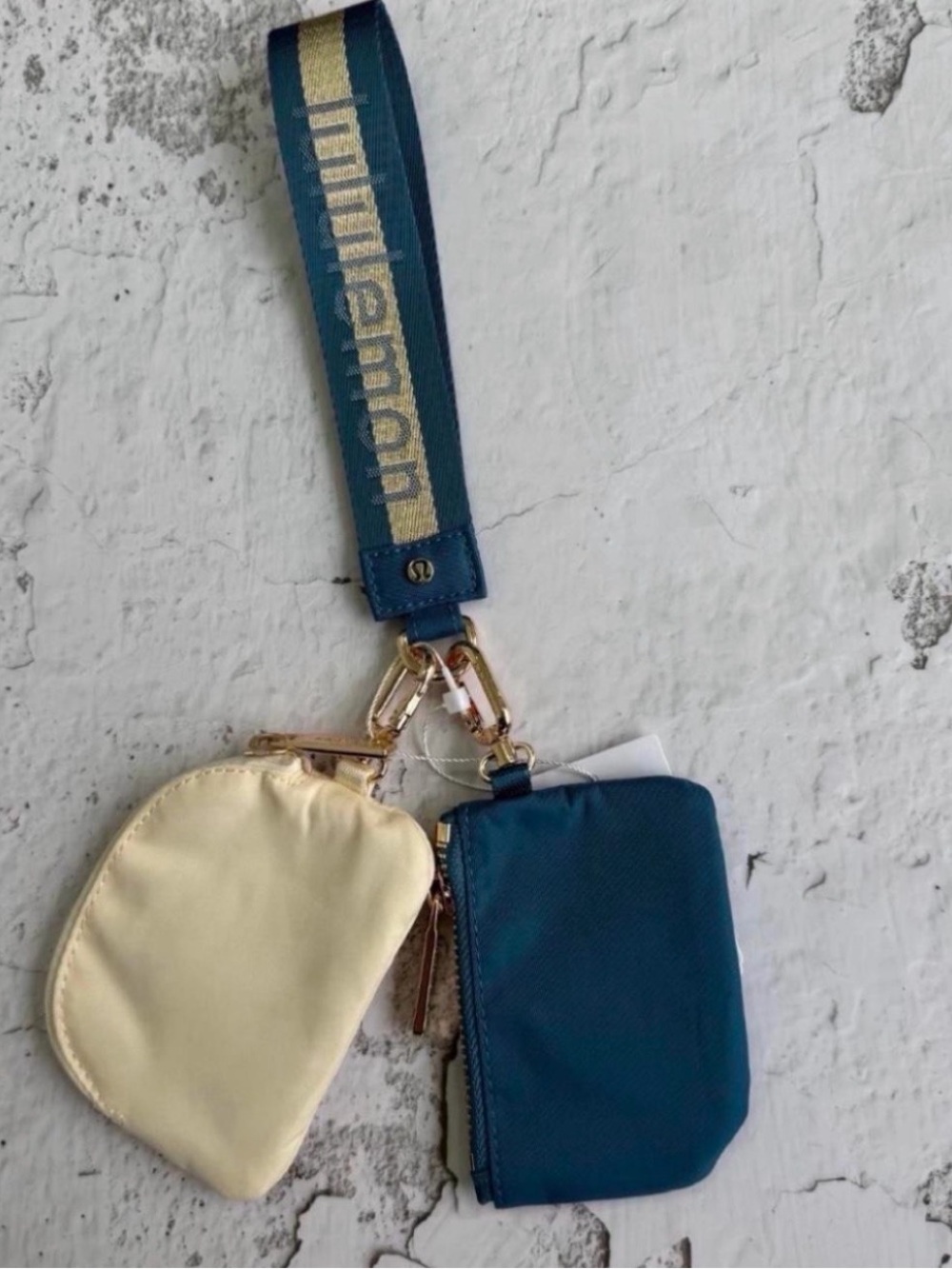 lululemon teal and cream dual pouch wristlet with branded strap - Picture 4 of 4